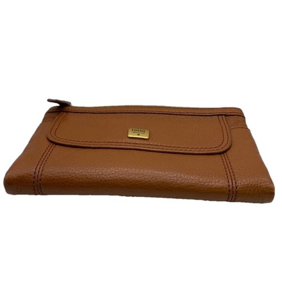 FOSSIL Emma Saddle Brown Soft Pebble Genuine Leather Bi-fold Wallet Clutch - Picture 3 of 10
